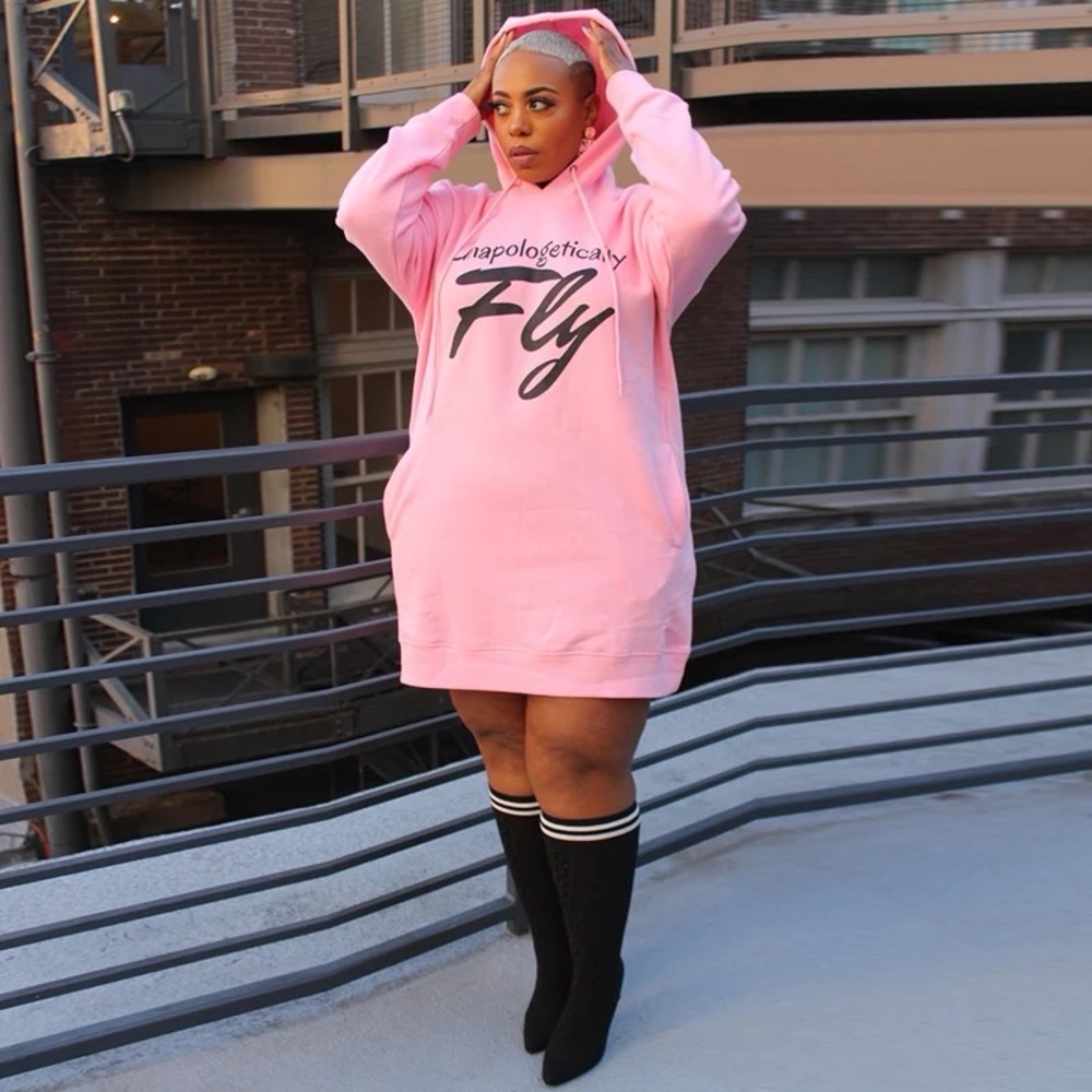 Pink Hooded Sweatshirt Dress - Picture 2 of 6